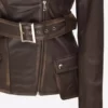 Women's Dark Brown Rub Off Asymmetrical Belted Real Leathet Jacket