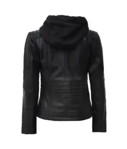 Women’s Detachable Hooded Motor Bike Real Leather Jacket