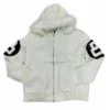 Women's Eight Ball White Bomber Fur Hooded Leather Jacket
