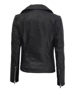 Womens Finest leather Black Asymmetrical Biker Jacket Back