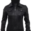 Womens Genuine Real Leather Biker Slim Fit Hooded Motorcycle Jacket