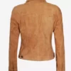 Womens Light Brown Suede Leather Trucker Jacket Back