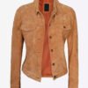 Womens Light Brown Trucker Full Genuine Leather Jacket