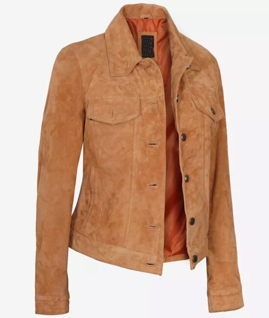 Womens Light Brown Trucker Genuine Leather Jacket