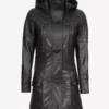 Womens Luxurious Black Hooded Best Quality Leather Coat