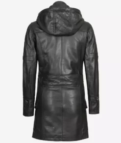 Womens Luxurious Black Hooded Genine Leather Coat