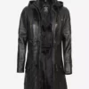 Womens Luxurious Black Hooded Pure Leather Coat