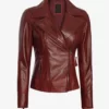 Womens Maroon Asymmetrical Motorcycle Full Genuine Leather Jacket