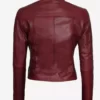 Womens Maroon Cafe Racr Genuine Leather Jacket