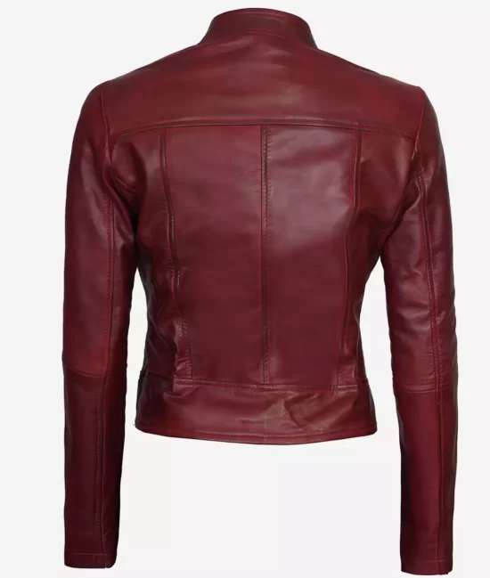 Womens Maroon Cafe Racr Genuine Leather Jacket