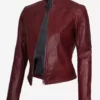 Womens Maroon Cafe Racr Top Leather Jacket