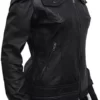 Womens Genuine Real Leather Biker Slim Fit Hooded Motorcycle Jacket