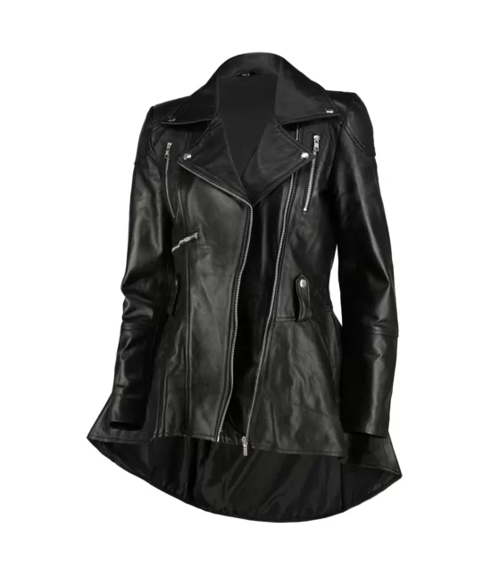 Women’s Peplum Waist Black Biker Jacket