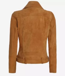 Women's Premium Brown Suede Biker Leather Jacket BAck