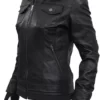 Womens Premium Real Leather Biker Slim Fit Hooded Motorcycle Jacket