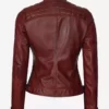 Womens Premium Vegan Leather Maroon Quilted Motorcycle Jacket