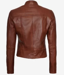 Womens Pure Lambskin Leather Cognac Biker Jacket