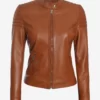 Womens Pure Lambskin Leather Tan Biker Jacket
