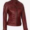 Womens Pure Vegan Leather Maroon Quilted Motorcycle Jacket