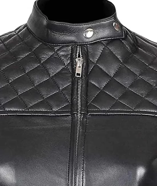 Womens Quilted Black Biker Pure Leather Jacket