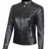 Womens Quilted Black Biker Real Leather Jacket