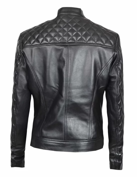 Womens Quilted Black Biker Top Leather Jacket