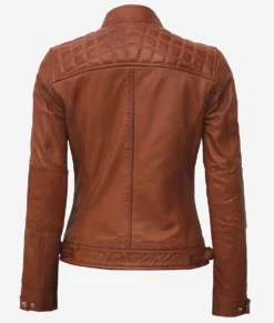 Womens Real Lambskin Best Leather Tan Quilted Biker Jacket