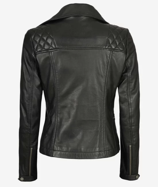Women,s Real Lambskin Leather Black Quilted Jacket