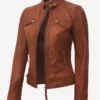 Womens Real Lambskin Real Leather Tan Quilted Biker Jacket
