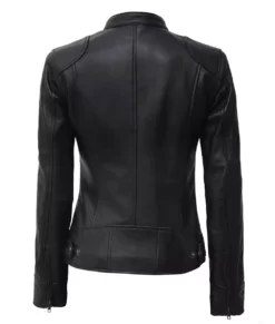 Womens Real Leather Black Biker Jacket Back
