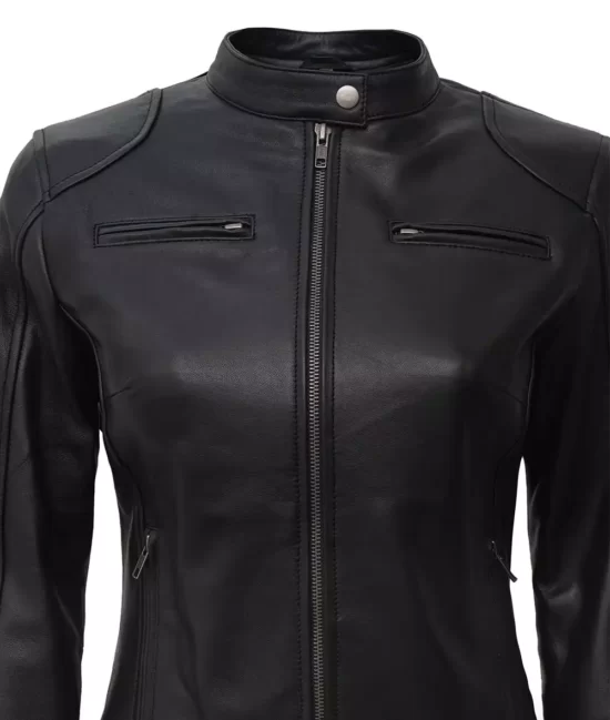 Womens Real Pure Leather Black Biker Jacket
