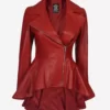 Womens Red Leather Peplum Jacket - Frock Style Coat