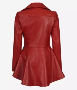 Womens Red Leather Peplum Jacket - Frock Style Coat BAck