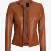 Womens Tan Lambskin Leather Biker Jacket
