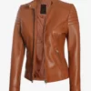Womens Tan Real Lambskin Genuine Leather Biker Jacket