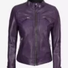 Womens-Top-Lambskin-Leather-Purple-Biker-Jacket