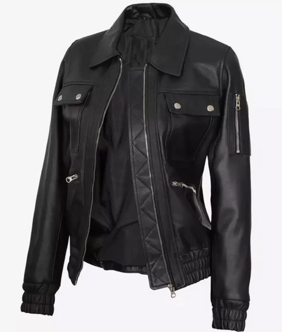 Womens Trucker Black Lexury Genuine Leather Jacket