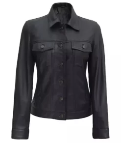 Women's Trucker Black Vegan Leather Jacket