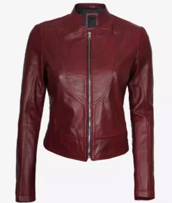 Womens Vegan Full Genuine Leather Maroon Top Biker Jacket