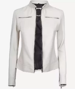 Women's White Dodge Cafe Racer Top Grain Leather Jacket