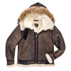 b-3 hooded sheepskin bomber jacket